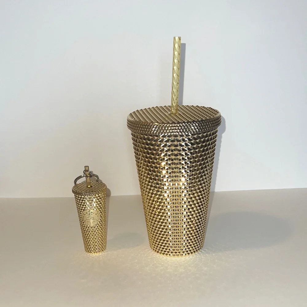 Starbucks Gold Studded Tumbler 16oz Grande Cup & Matching Bling Keychain NWT⁠
